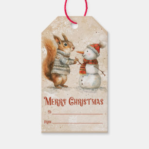 Cute Vintage Christmas Squirrel/Snowman Gift Tags