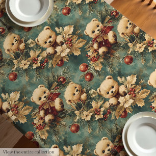 Cute vintage Christmas teddy bears tablecloth