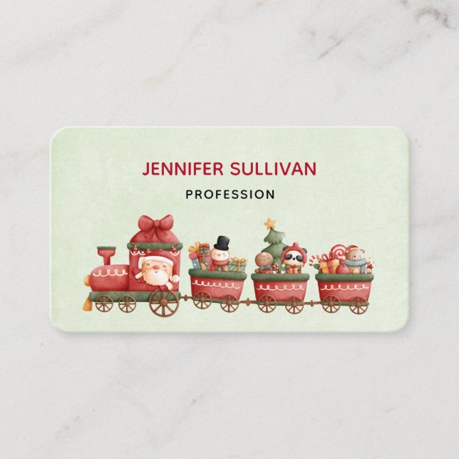 Cute Vintage Christmas Train with Toys Business Card (Front)