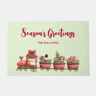 Cute Vintage Christmas Train with Toys Doormat