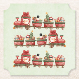 Cute Vintage Christmas Train with Toys Paper Coaster