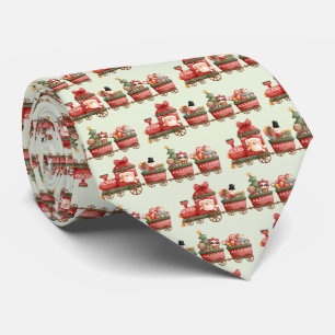 Cute Vintage Christmas Train with Toys Pattern Tie