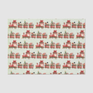 Cute Vintage Christmas Train with Toys Pattern Tissue Paper
