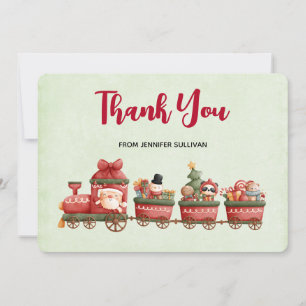 Cute Vintage Christmas Train with Toys Thank You Card