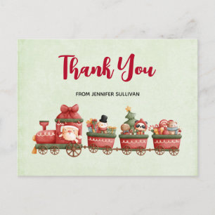 Cute Vintage Christmas Train with Toys Thank You Postcard