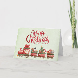 Cute Vintage Christmas Train with Toys Xmas Card