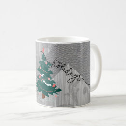 Cute Vintage Christmas Tree Grey Floral Textile  Coffee Mug