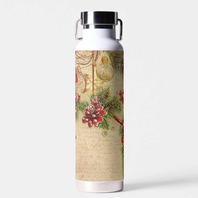 CUTE VINTAGE CHRISTMAS VIBES WATER BOTTLE (Front)