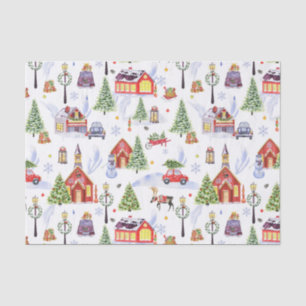 Cute Vintage Christmas Village with Christmas Tree Tissue Paper
