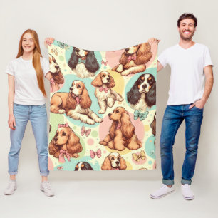 Cute Vintage Cocker Spaniel Seamless Pattern Fleece Blanket