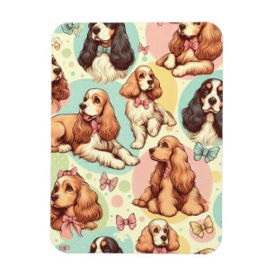 Cute Vintage Cocker Spaniel Seamless Pattern Magnet