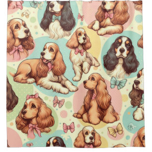 Cute Vintage Cocker Spaniel Seamless Pattern Shower Curtain