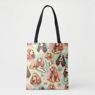 Cute Vintage Cocker Spaniel Seamless Pattern Tote Bag