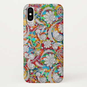 Cute vintage colourful white paisley patterns iPhone x case