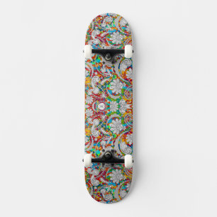 Cute vintage colourful white paisley patterns roun skateboard