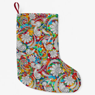 Cute vintage colourful white paisley patterns small christmas stocking