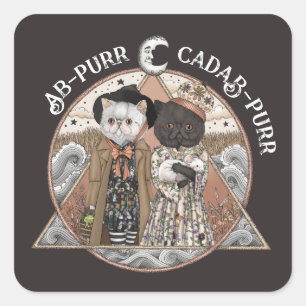 Cute Vintage Cottagecore Cat Witches Halloween Square Sticker