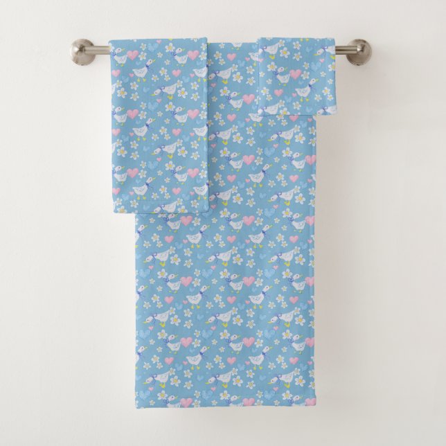 Cute Vintage Country Geese Pattern Bath Towel Set (Insitu)