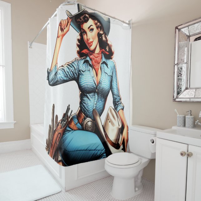Cute Vintage Country Girl Shower Curtain (In Situ)