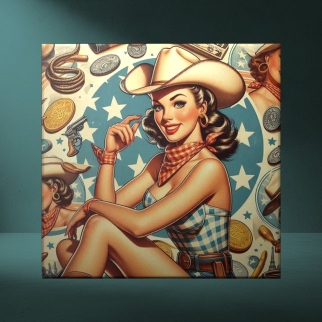 Cute Vintage Cowgirl Ceramic Tile (Creator Uploaded)