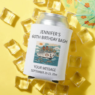 Cute Vintage Cruise Ship Birthday Party Favour Can Cooler