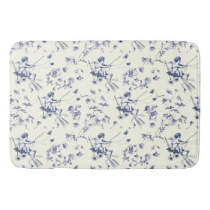 Cute Vintage Cupid Angel Blue Floral Toile Bath Mat