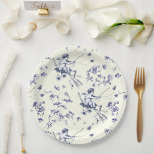 Cute Vintage Cupid Angel Blue Floral Toile Paper Plate