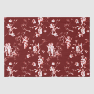 Cute Vintage Cupid Angels Floral Dark Red Tissue Paper