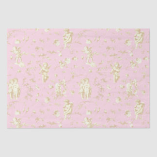 Cute Vintage Cupid Angels Pink Beige Floral Toile Tissue Paper