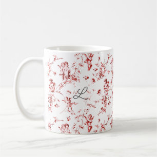 Cute Vintage Cupid Angels Red Floral Toile  Coffee Mug