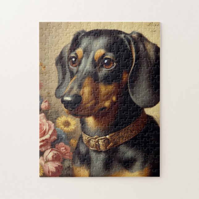 Cute Vintage Dachshund Painting Jigsaw Puzzle (Vertical)