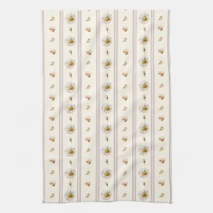 Cute Vintage Daisy Stripes Cream White Tea Towel