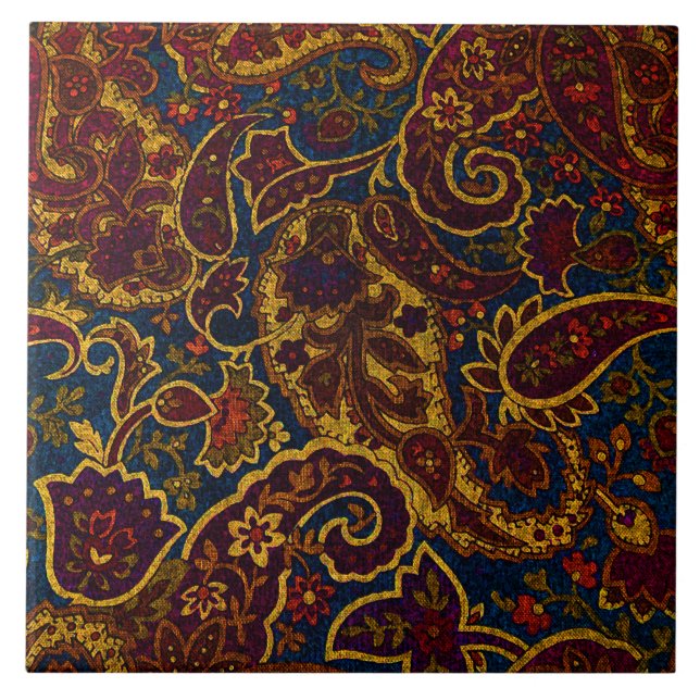 Cute vintage dark brown paisley design ceramic tile (Front)