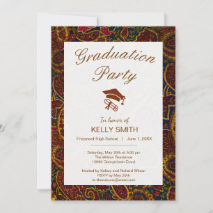 Cute vintage dark brown paisley graduation party invitation