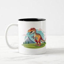 Cute vintage Dinosaur T Rex with Mountain