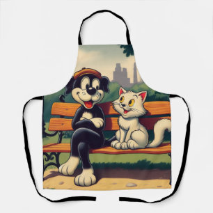 Cute, vintage dog/cat cartoon apron