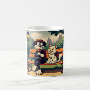 Cute, vintage dog/cat cartoon coffee mug