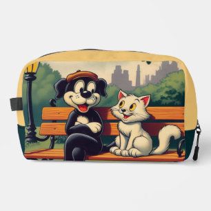 Cute, vintage dog/cat cartoon dopp kit