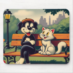 Cute, vintage dog/cat cartoon mouse pad