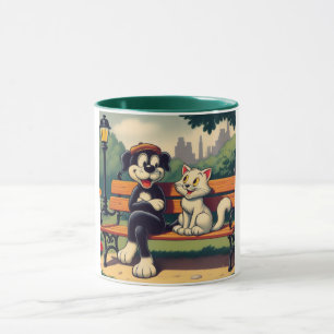 Cute, vintage dog/cat cartoon mug