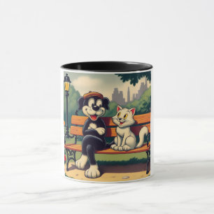 Cute, vintage dog/cat cartoon mug