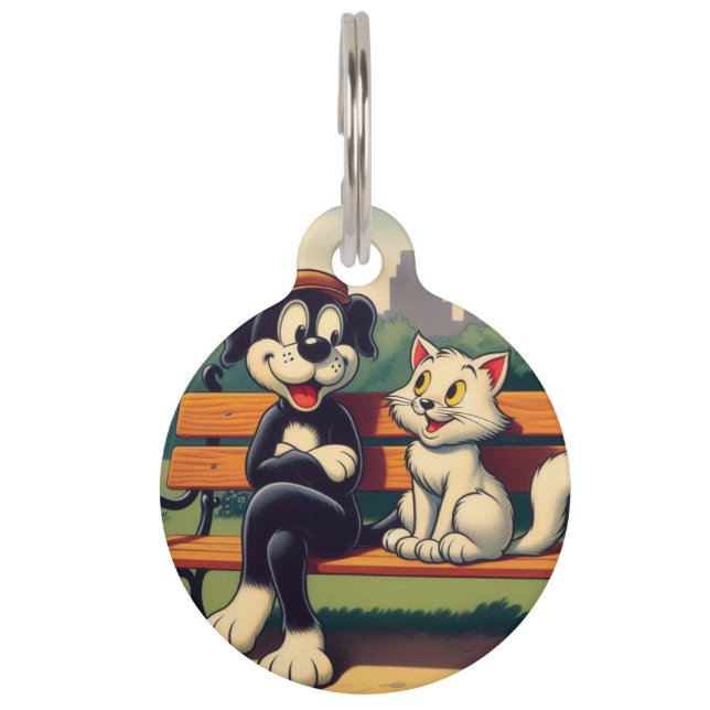 Cute, vintage dog/cat cartoon pet tag (Front)