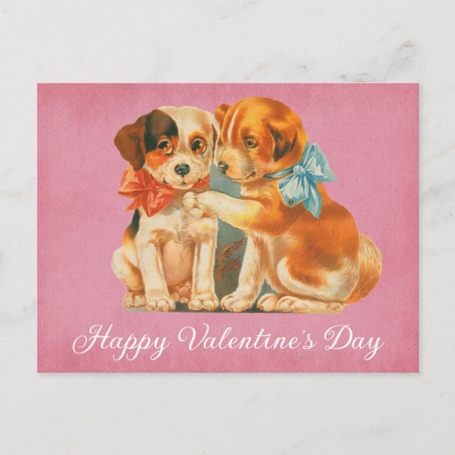 Cute Vintage Dog Happy Valentines Day Postcard (Front)