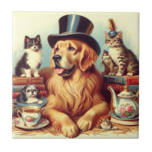 Cute Vintage Dog Painting Ceramic Tile