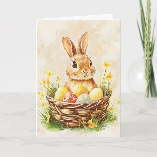 Cute Vintage Easter Basket Holiday Card (Front)