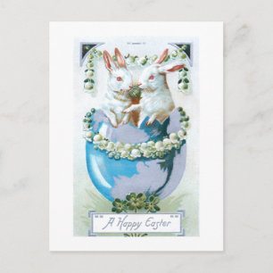 Cute Vintage Easter Bunnies in Egg Postcard