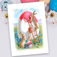 Cute Vintage Easter Bunnies Painting Giant Egg