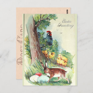 Cute Vintage Easter Bunny and Eggs Postcard