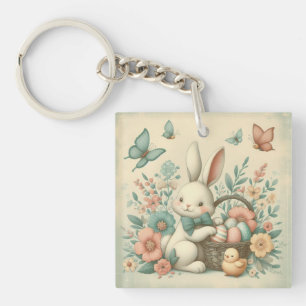 Cute, Vintage Easter bunny & chick Key Ring