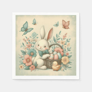 Cute, Vintage Easter bunny & chick Napkin